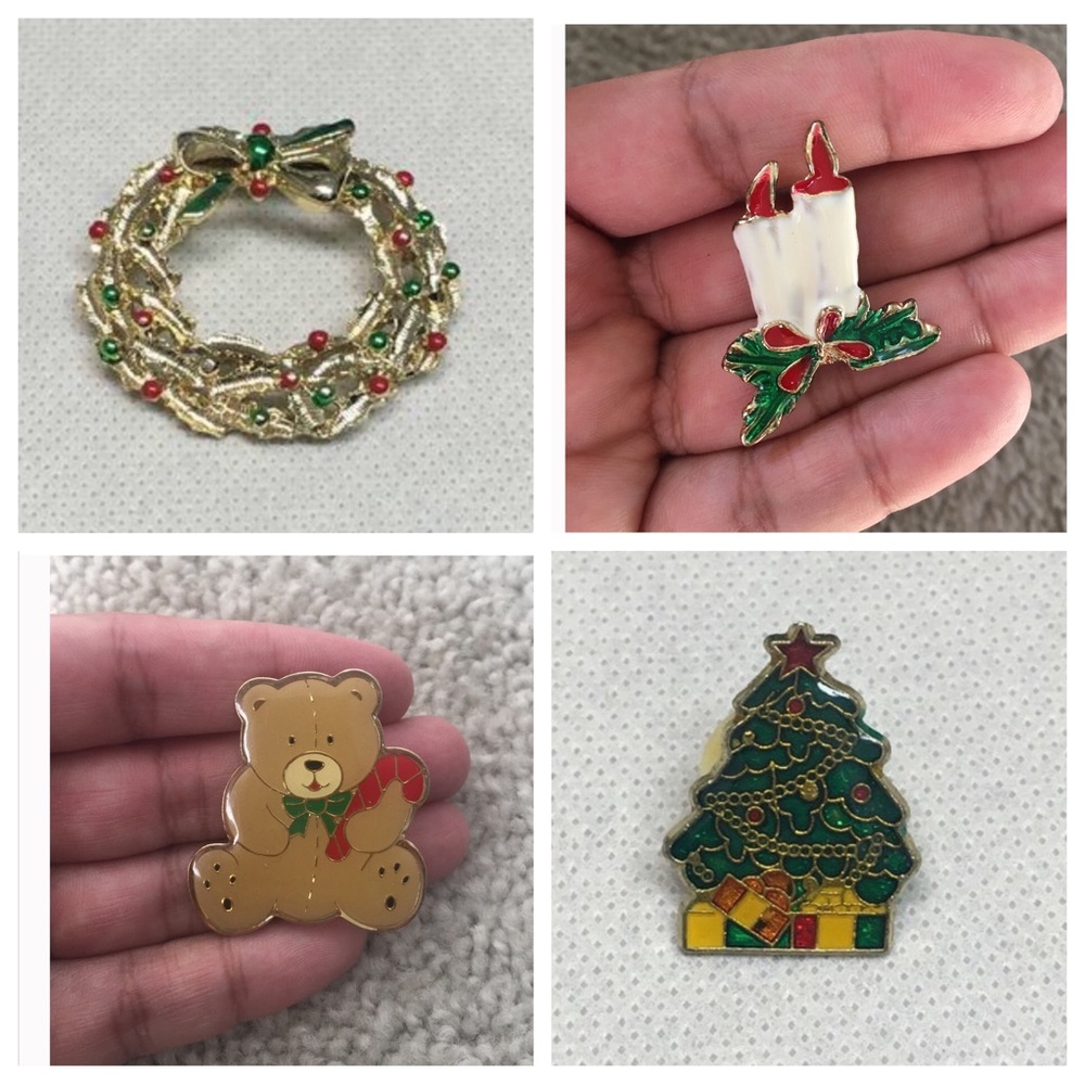 Vintage Enamel Holiday Pins - Set of 4